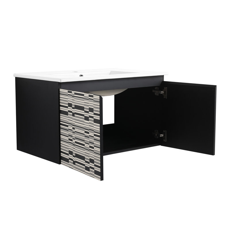 Meuble-lavabo flottant. 30 po avec lavabo en céramique. Porte à fermeture en douceur. Contreplaqué noir. Meuble de rangement intrigant flottant. . Immense
