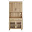 Buffet Corretta avec bar intégré, meuble de cuisine avec portes vitrées et grand espace de rangement, bibliothèque de style campagnard à 5 niveaux avec porte en bois, dosseret pour salle à manger, chêne, 86 cm (34 po)-1673706613