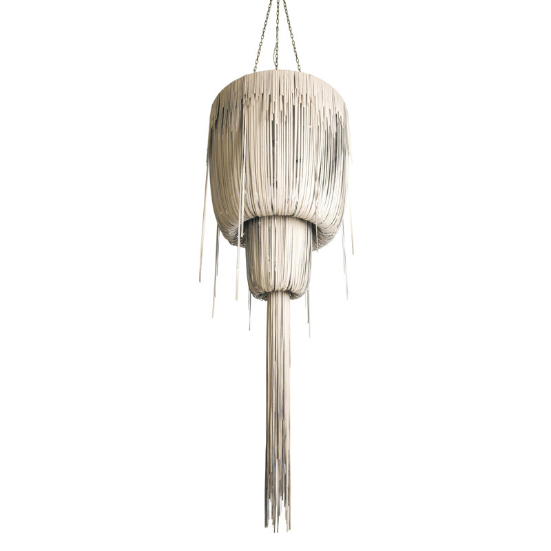 Leather Fringe Chandelier, 78" H x 32" W x 32" D, 5