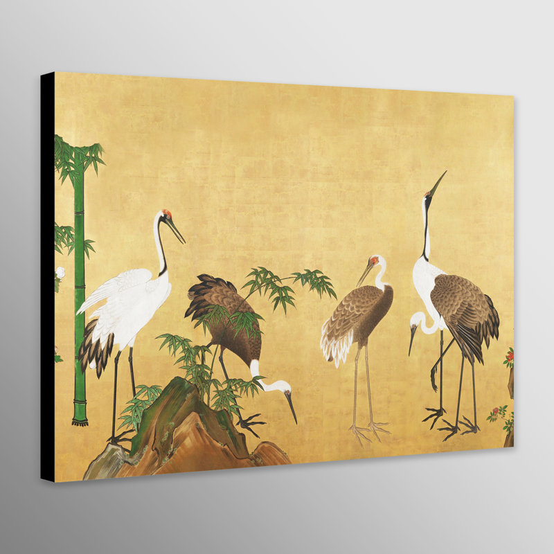 Japanese Cranes With Bamboo - Wrapped Canvas Print, 21cm H x 31cm W x 4cm D
