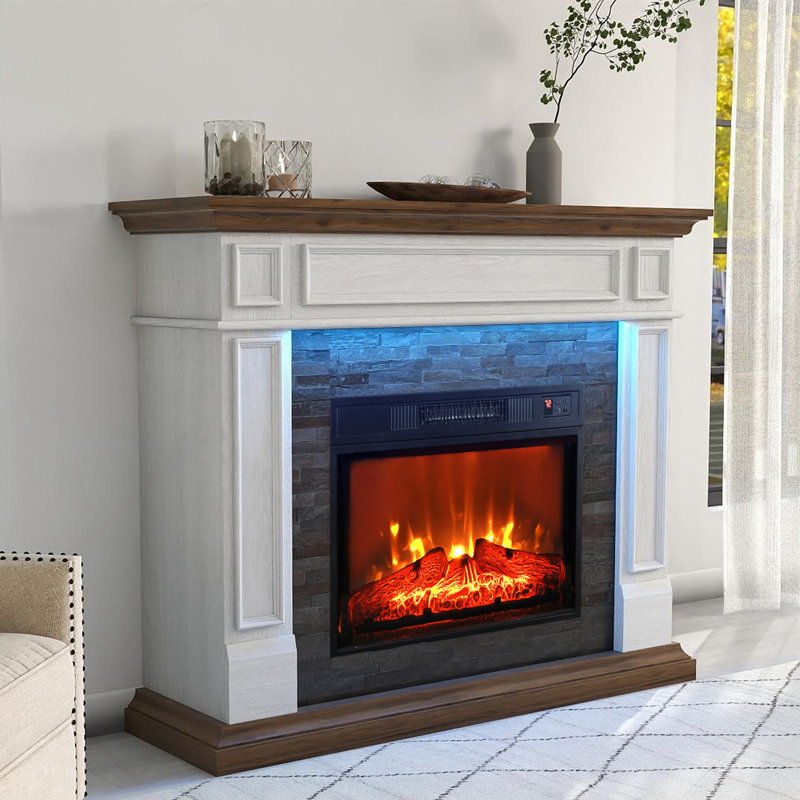 Ahmiah 43.3'' W White&brown Electric Fireplace & Mantel Package with 5000 BTU