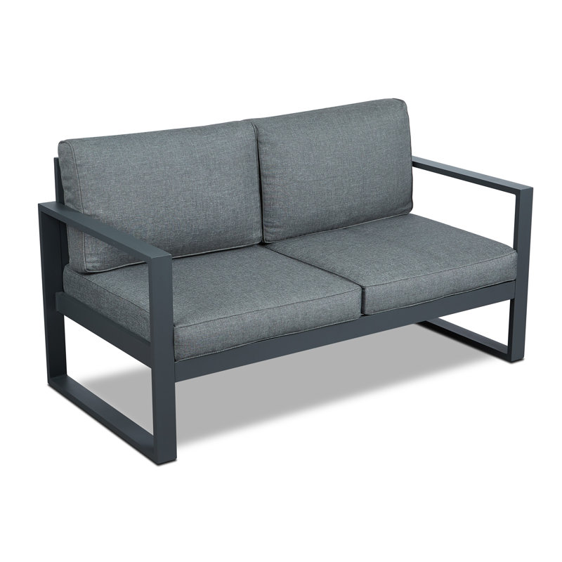 Gray Aluminum Outdoor Loveseat with Cushions, 51" Wide