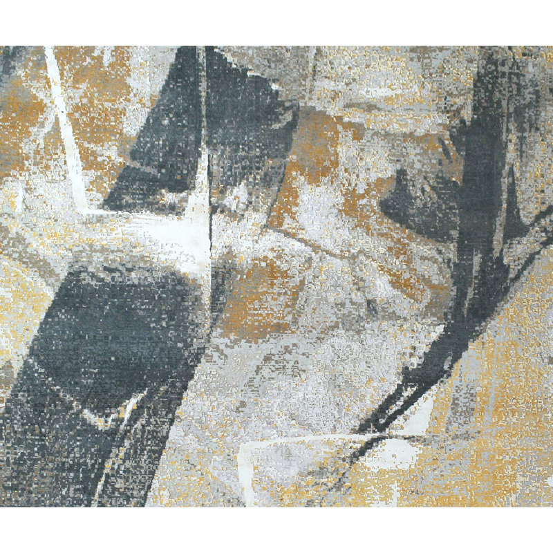 Hand Knotted Abstract Area Rug in Charcoal/Gold/Ivory, Rectangle 8' x 10'