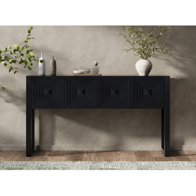 [video] Geometric Carved Console Table With 3 Soft-close Drawers, Fluted Leg Details, Entryway Sofa Table For Living Room Hallway