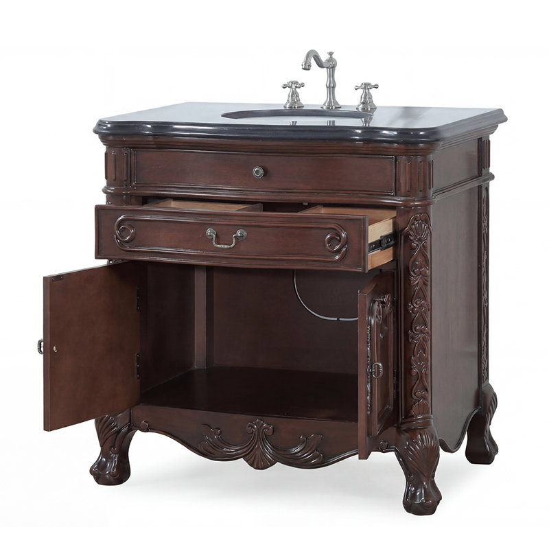Buckmaster 36'' Single Bathroom Vanity with Top, Black Granite