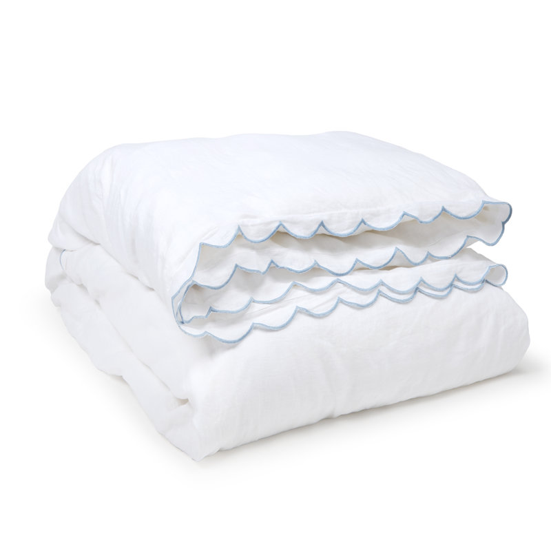 Kelly Duvet Cover, White/French Blue, Queen Duvet Cover