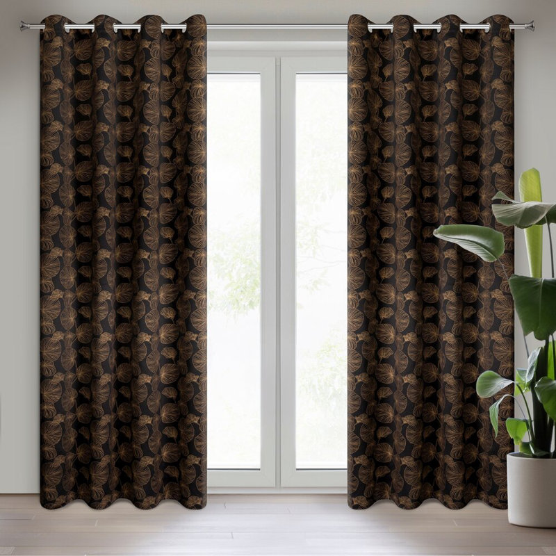 Marigold Polyester Room Darkening Eyelet Curtain Panel, Black