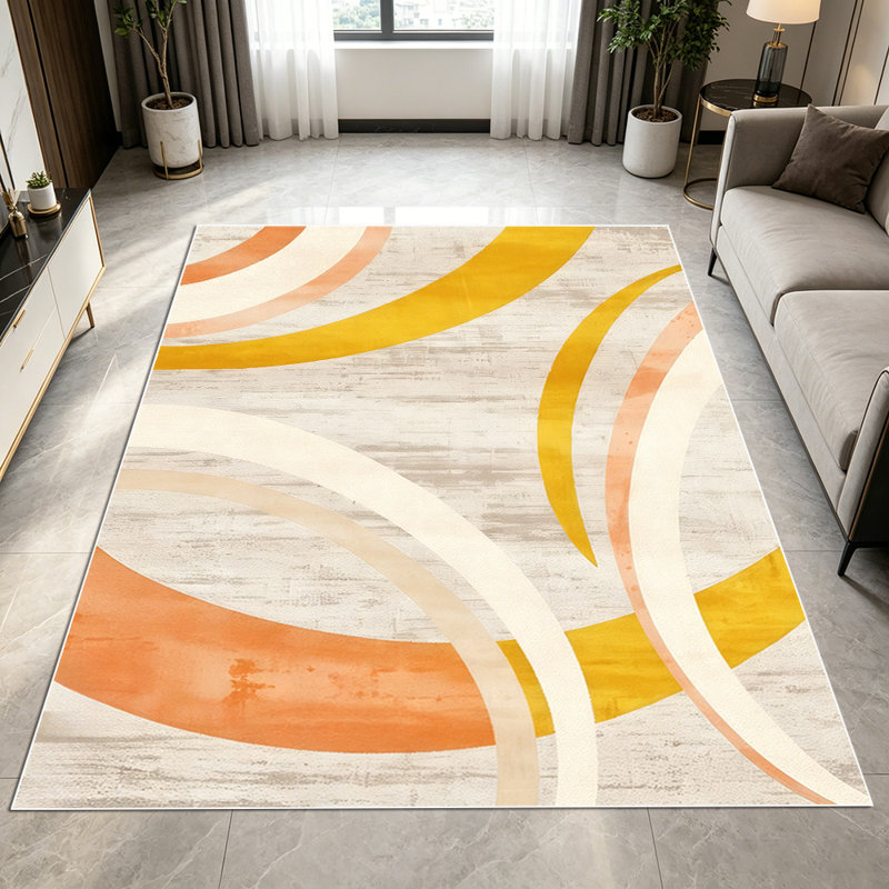 1PC Abstract Mustard and Terracotta Swirl Geometric Wood Grain Pattern area rugs for Living Room, Soft and Comfortable, Suitable for all seasons, easy-to-maintain, machine washable Indoor floor mat, Under Table Farmhouse suitable for dining room,