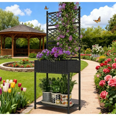 Spacieuses jardinières en rotin en acier, jardinière moderne avec treillis et rangement pour la maison