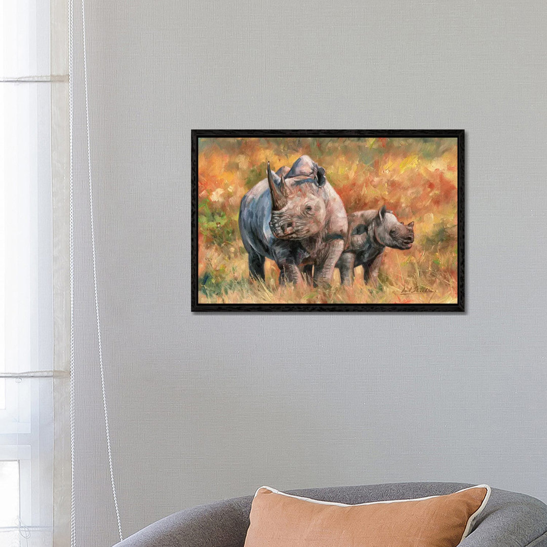 Nashorn und Baby von David Stribbling - Galerie-verpackte Leinwand Giclée