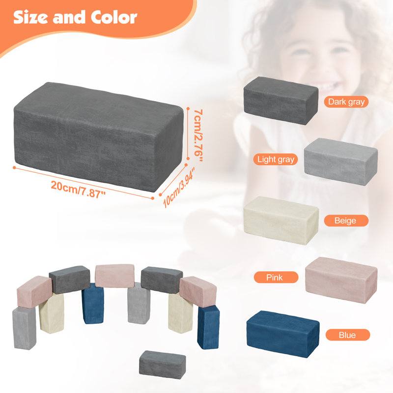 12Pcs Soft Plush Foam Blocks - Toddler Colorful Stacking Bricks, Rectangle