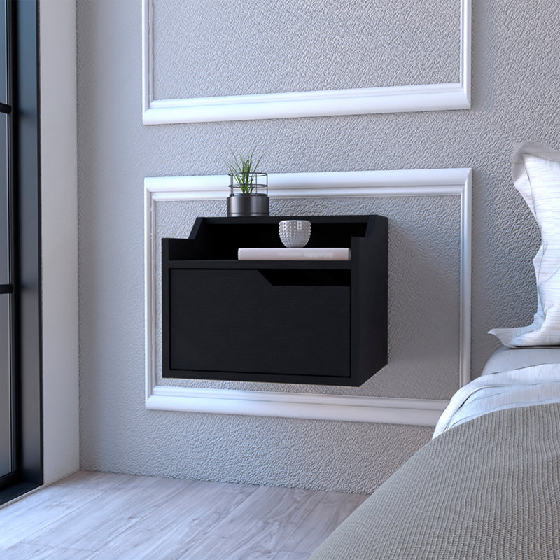 Floating Nightstand Chester, Bedroom, Black, Black