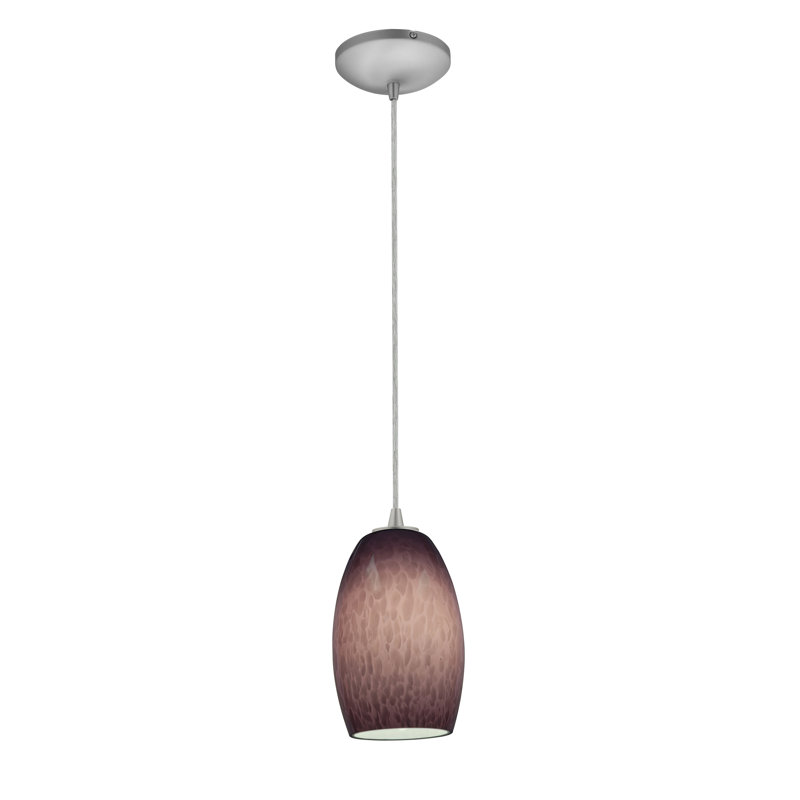 Luminaire suspendu cylindrique à 1 lumière Crisman, Acier brossé, Tourbillon violet