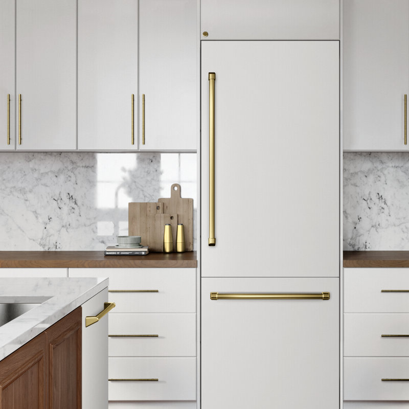 ZLINE Autograph 30 in. White Matte Built-In Refrigerator w/ Gray & Black Accents, Stainless Steel/Gold