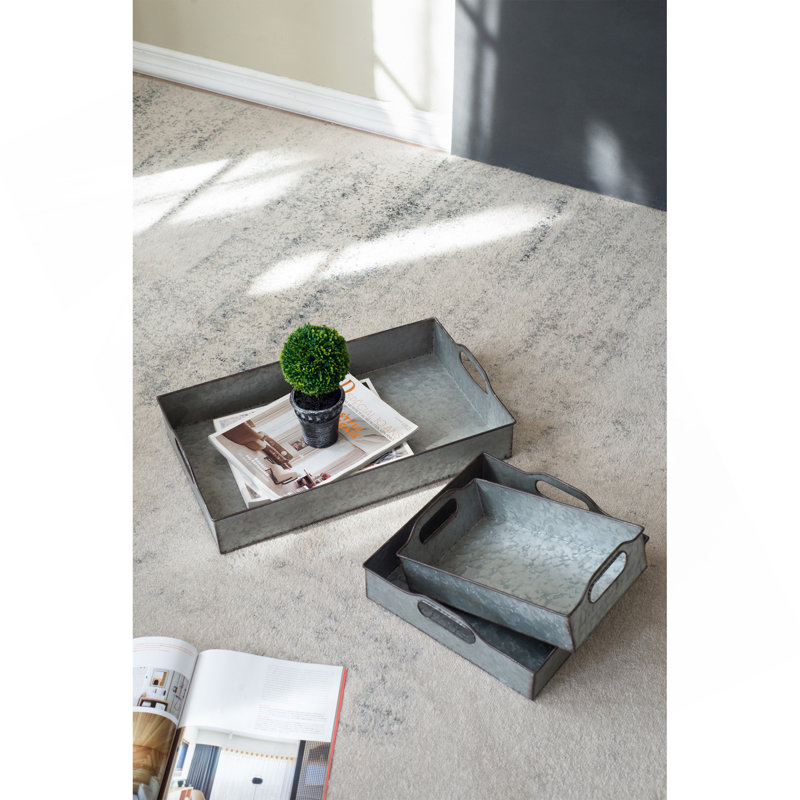 S / 3 plateaux gigognes décoratifs gris galvanisé