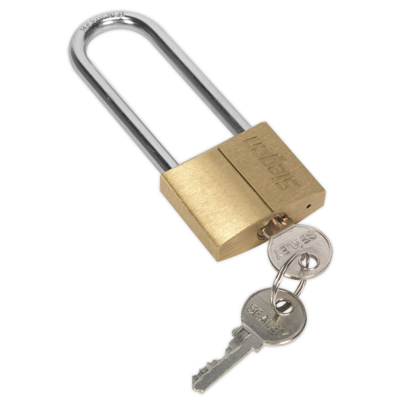 Shela Long Shackle Brass Body Padlock with Brass Cylinder, 4cm H x 3.2cm W x 1.4cm D