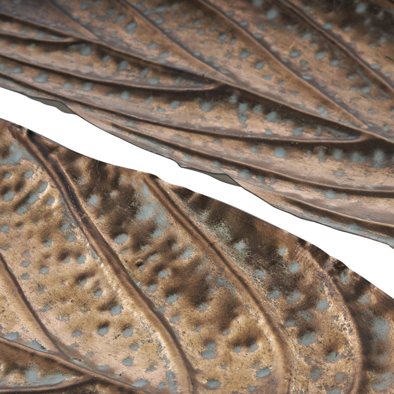Pellenberg Metal Textured Leaf Decor Copper Tray with Patina Accents and Elevated Feet Set