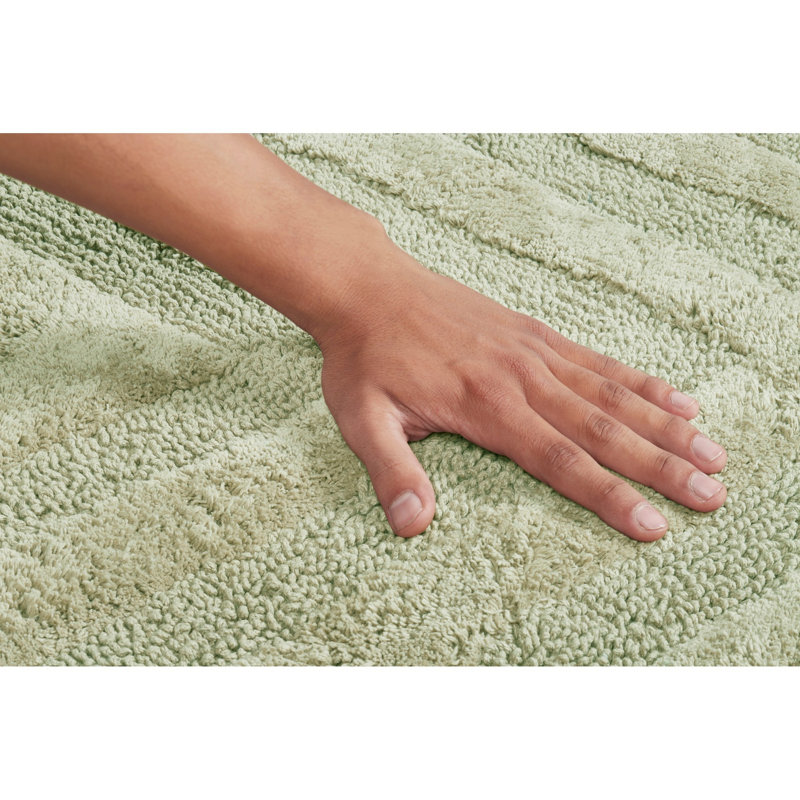 Branston 100% Cotton 1990 GSM Tufted Bath Rug with Non-Slip Backing, OEKO-TEX Certified, Machine Washable, Luxurious Chevron Pattern, Ultra Soft & Absorbent Bathroom Rug, 21" x 34" Rectangle, Sage