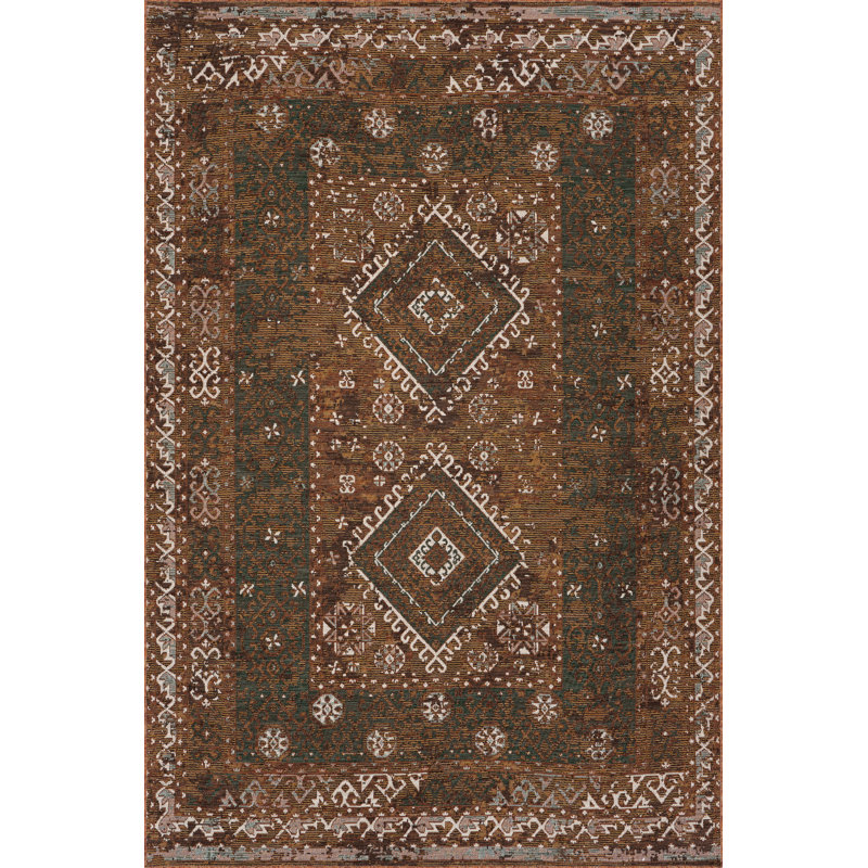  Liorisse Indoor/Outdoor Traditional Area Rug, Brown, Rectangle 5' x 8'