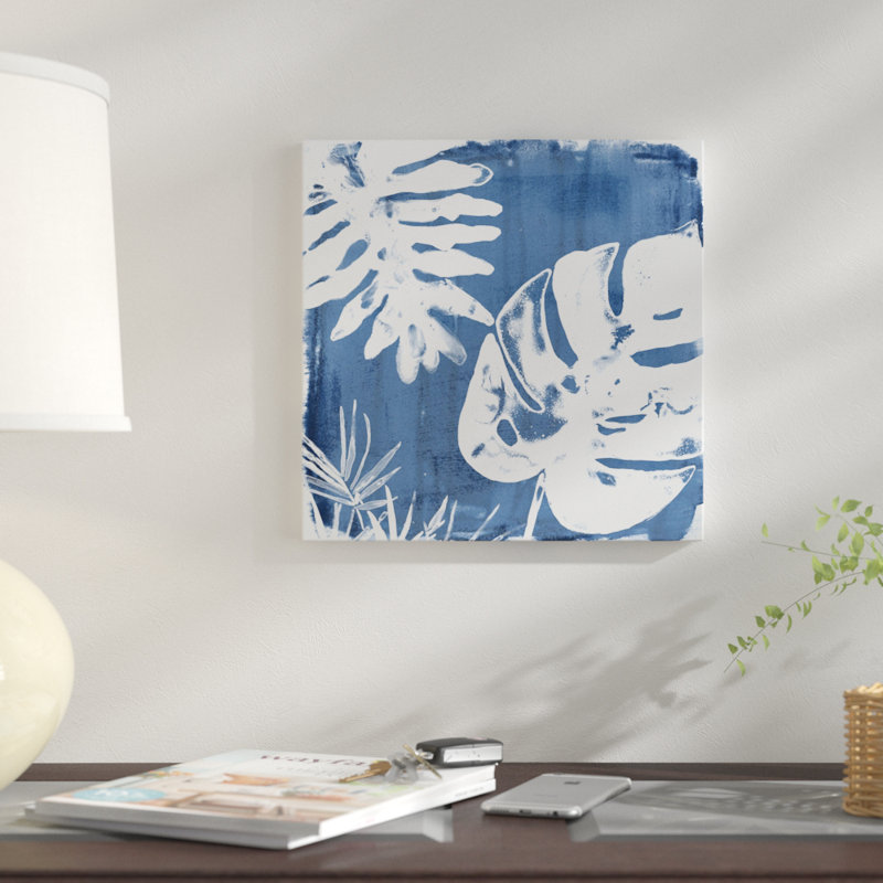 « tropical indigo impressions iv », impression sur toile, H 26 po x l 26 po x P 1,5 po, Toile tendue, Pas de tapis