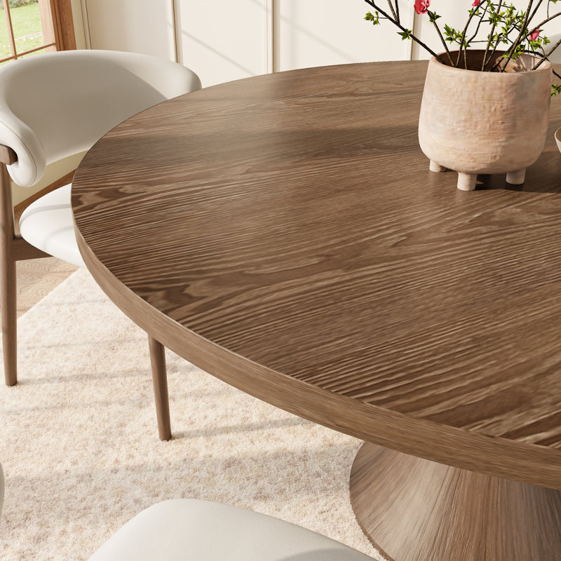 5/7 Pieces Solid Wood Dining Table Set Farmhouse Round Pedestal, 29.52" H x 53.15" W x 53.15" D, 7 Pieces: Table, 6 Chairs