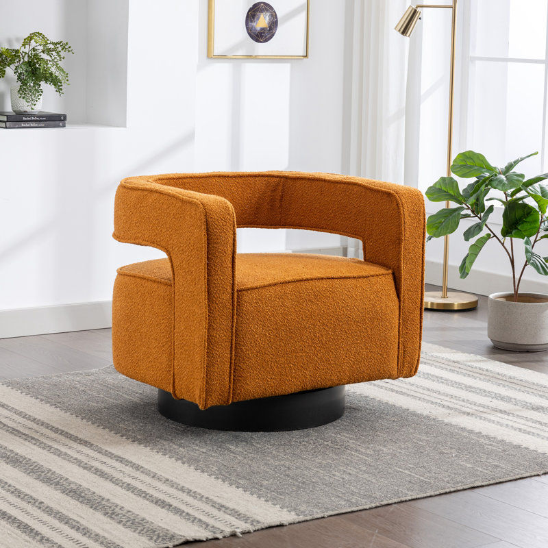 Dangira Upholstered Swivel Barrel Chair, Caramel Polyester