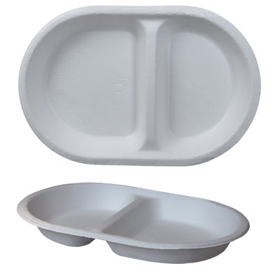 Simond Store - Bacs à papier à deux compartiments - [Paquet de 150] Plateaux jetables 100% compostables - Écologique ultra-résistant - Plateaux biodégradables en fibre de canne à sucre pour fête, barbecue, mariage