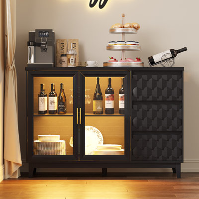 Buffet l 47,2 "avec 3 tiroirs, buffet avec porte vitrée et lumière DEL