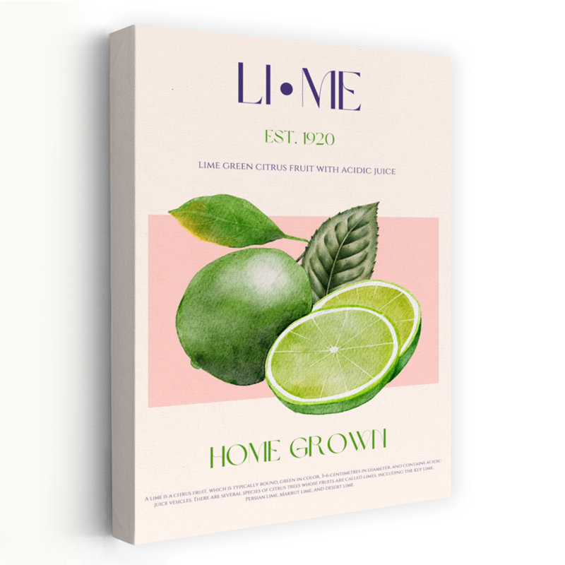 «Home Grown Limes Organic Vibrant Abstract Fruit», art mural, H 60 po x l 40 po