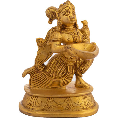 5" Brass Deepalakshmi Oil Lamp Sculpture – Handcrafted Traditional Maiden Statue for Altar, Diwali & Spiritual Home Decor​