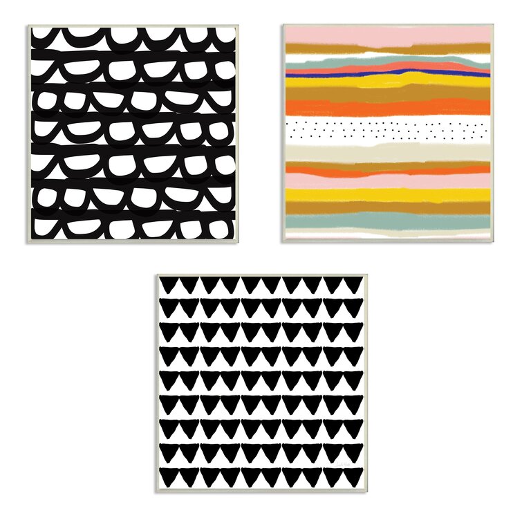 Latitude Run® 'Modern Squiggle Stripe Triangle' - 3 Piece Graphic Art Print  Set on Wood & Reviews