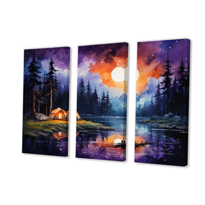Northern Lights Camping Escape 2 - Art mural de voyage en camping, Toile tendue, H 28 po x l 36 po x P 1 po