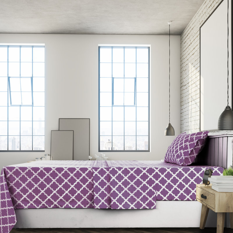 Purple Geometric Print Twin Microfiber Sheet Set