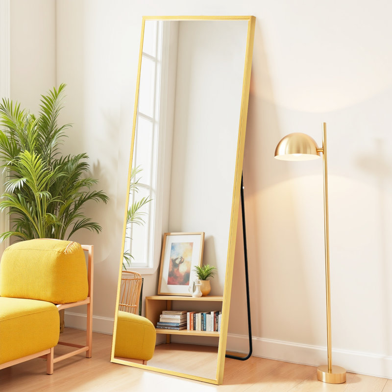 Miroir pleine grandeur, miroir de plancher suspendu ou adossé au mur, convenant à la chambre à coucher, 59 po x 16 po, Doré