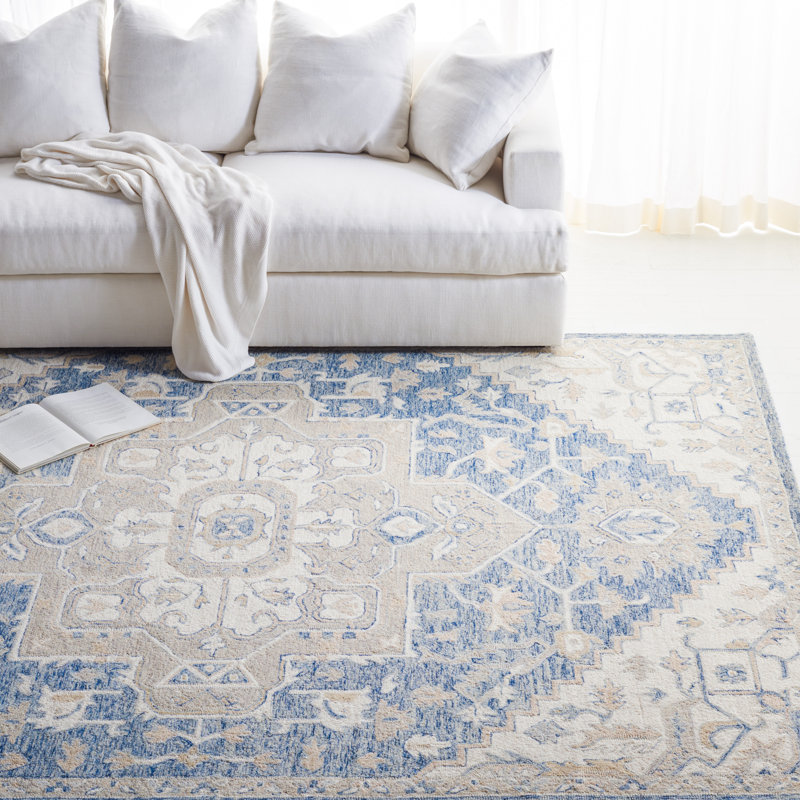 Micro-Loop Oriental Area Rug In Blue / Ivory, Rectangle 183 x 274 cm