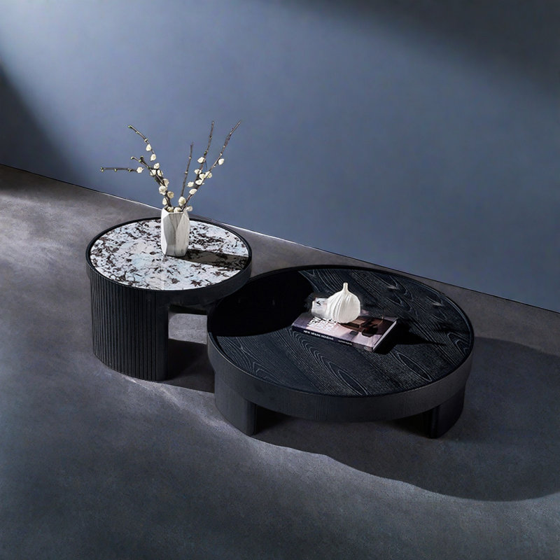 Ensemble de tables basses rondes en marbre noir