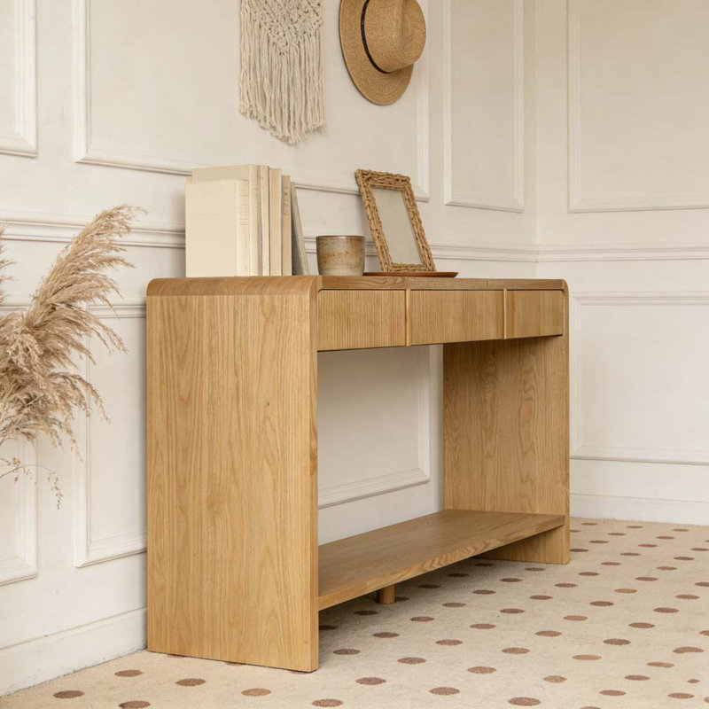 3-Drawer Console Table with Vertical Slats, Brown