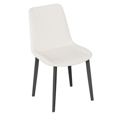 Ensemble de 4 chaises de salle à manger rembourrées sans accoudoirs, chaises d'appoint en cuir PU à coutures verticales avec pieds en métal noir mat pour cuisine, salle à manger ou bureau à domicile.