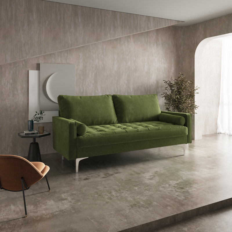 Maeesha 70" Velvet Square Arm Living Room Set, Olive Green Velvet
