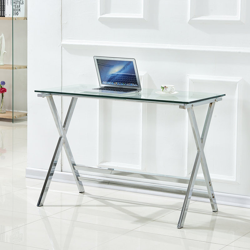 Bureau d'ordinateur en verre, table d'ordinateur portable en verre trempé transparent avec bureaux à bords arrondis, table de canapé