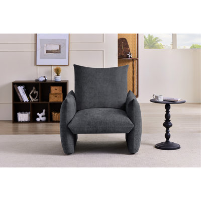 Modern Chenille Accent Chair, 34.3" Oversized Single Sofa Armchair with Plush Cushion, Soft Upholstered Reading Chair for Living Room, Small Space, Be