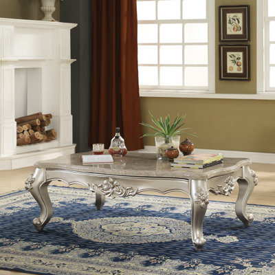 Table basse, plateau en marbre naturel et noyer foncé