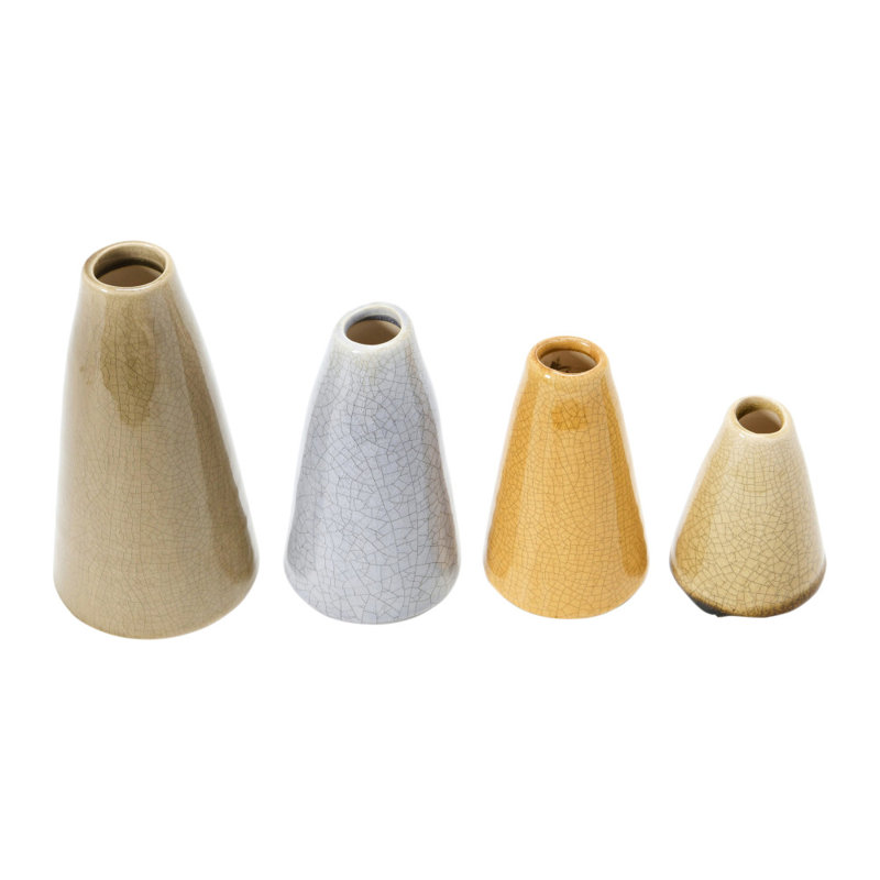 Conical Stoneware Bud Vases in Crackle Glaze, Light Brown/Gray/Taupe
