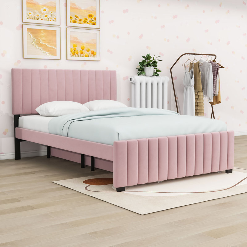 Lit plateforme tapissier avec lit gigogne, Pink