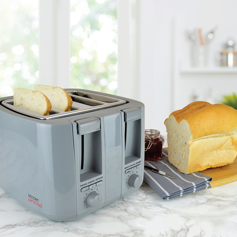 Kitchenperfected 4 Slice Extra-Wide Slot Toaster - Cream, Grey