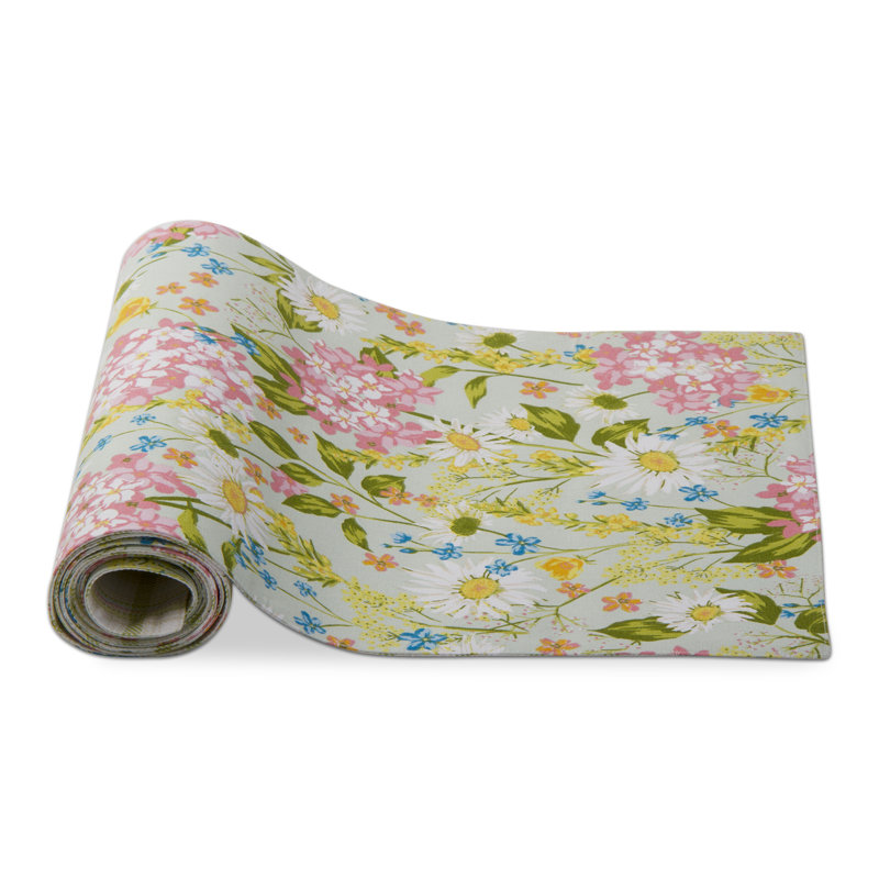Ripple Block Table Runner, Blue/White Floral, 72" L x 14.5" W