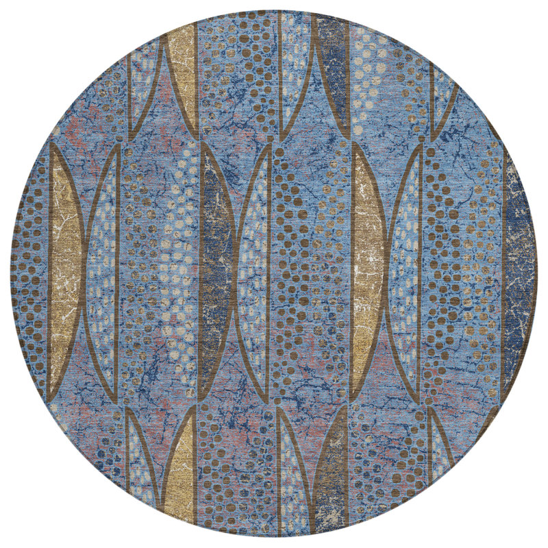 Machine Washable Indoor/Outdoor Chantille ACN2711 Casual Rug, Blue, 8' Round