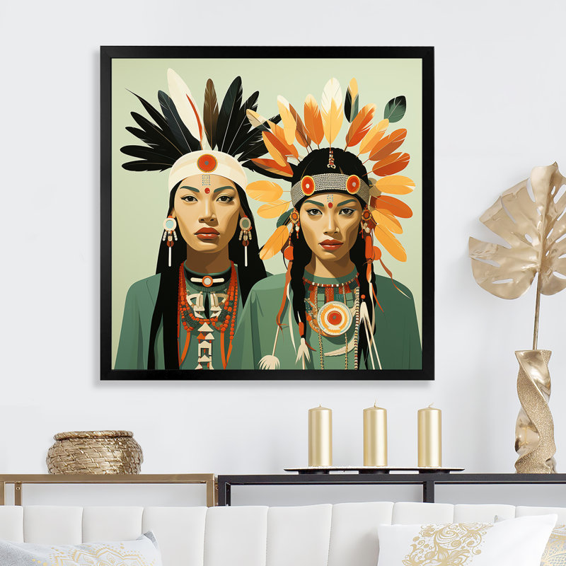 Native American Feathered Legends sur toile, H 16 po x l 16 po x P 1 po, Cadre simple noir