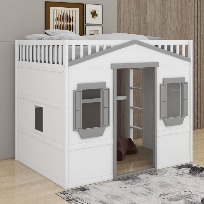 Lit mezzanine double avec échelle, Blanc / Gris
