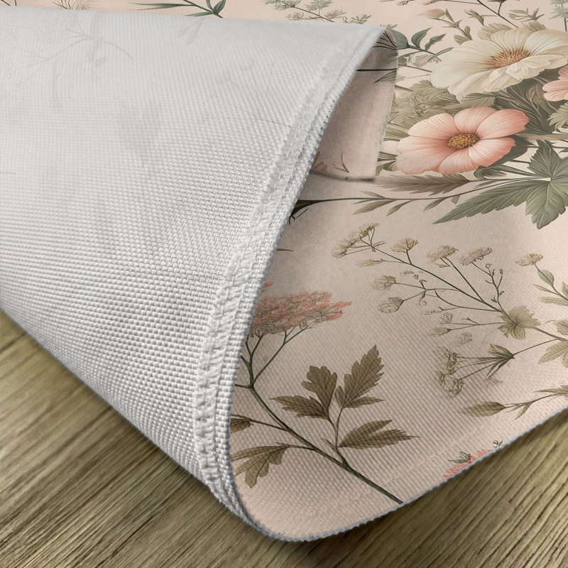 Rose Olive Green Floral Polyester Rectangle Placemats Set of 4